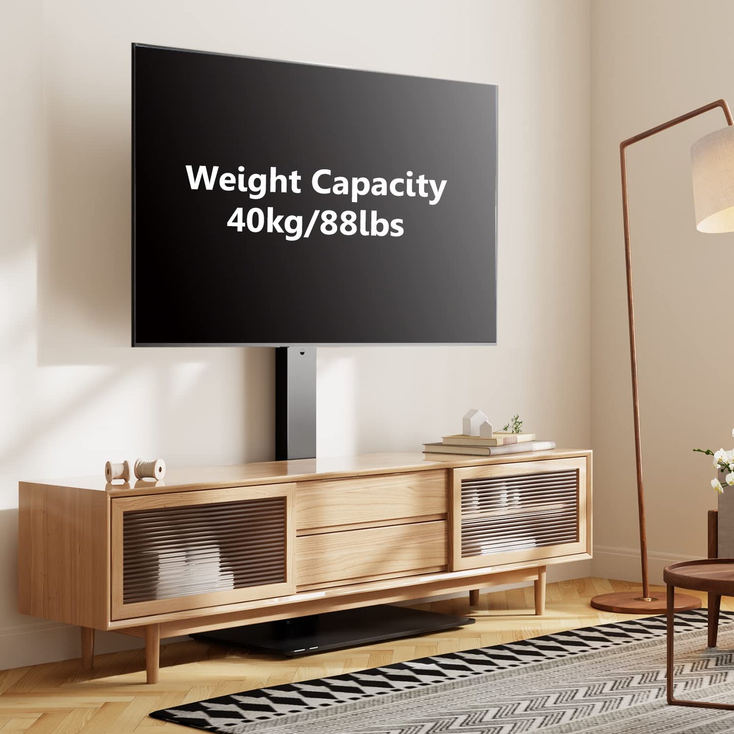 FITUEYES Swivel Floor TV Stand with Mount for TVs 37 43 50 55 60 65 70 75 Inch LCD LED Flat/Curved Screens Universal Swivel Televisions TV Mount Stand for Bedroom Living Room Black Tempered Glass Base