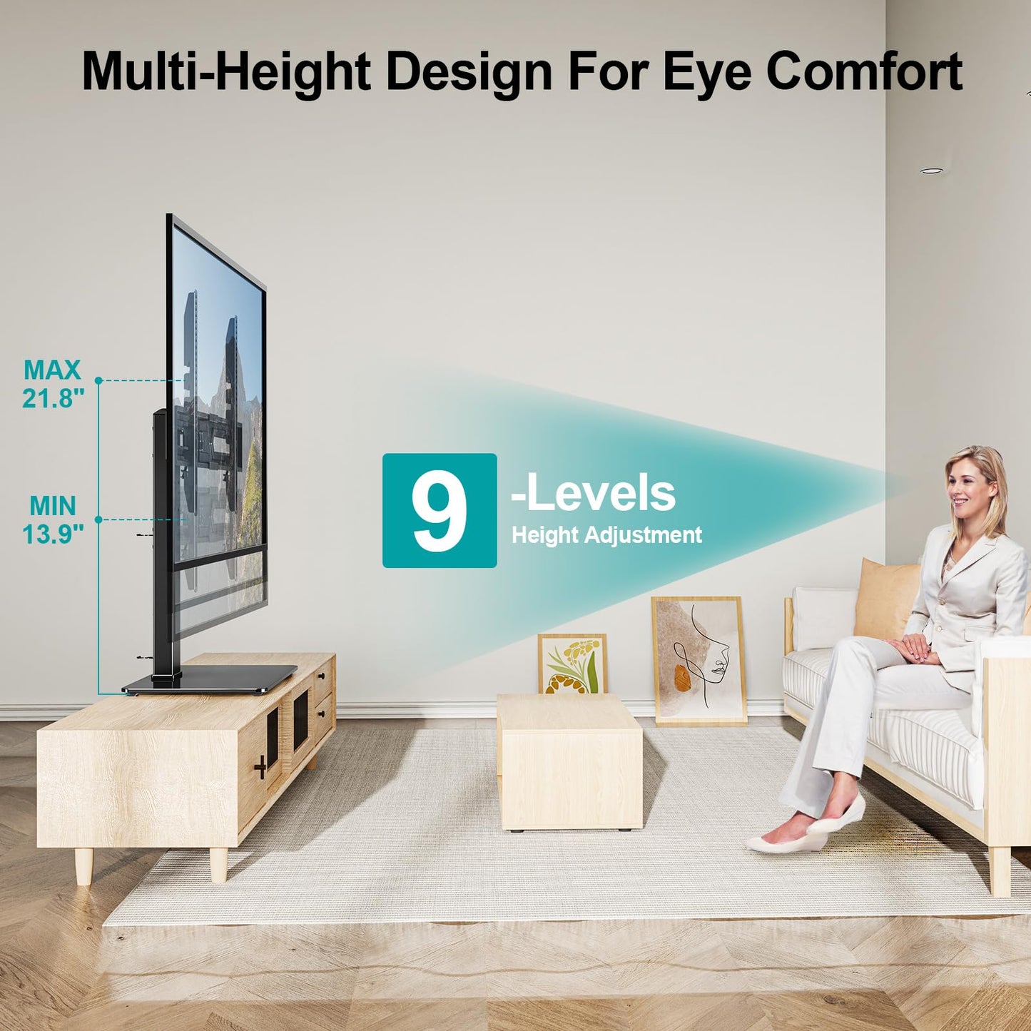 MOUNT PRO Universal Swivel TV Stand Base, Table Top TV Stand for 37 to 65, 70, 75 Inch LCD LED TVs, Height Adjustable TV Mount Stand with Tempered Glass Base, Holds up to 88lbs, Max VESA 600x400mm