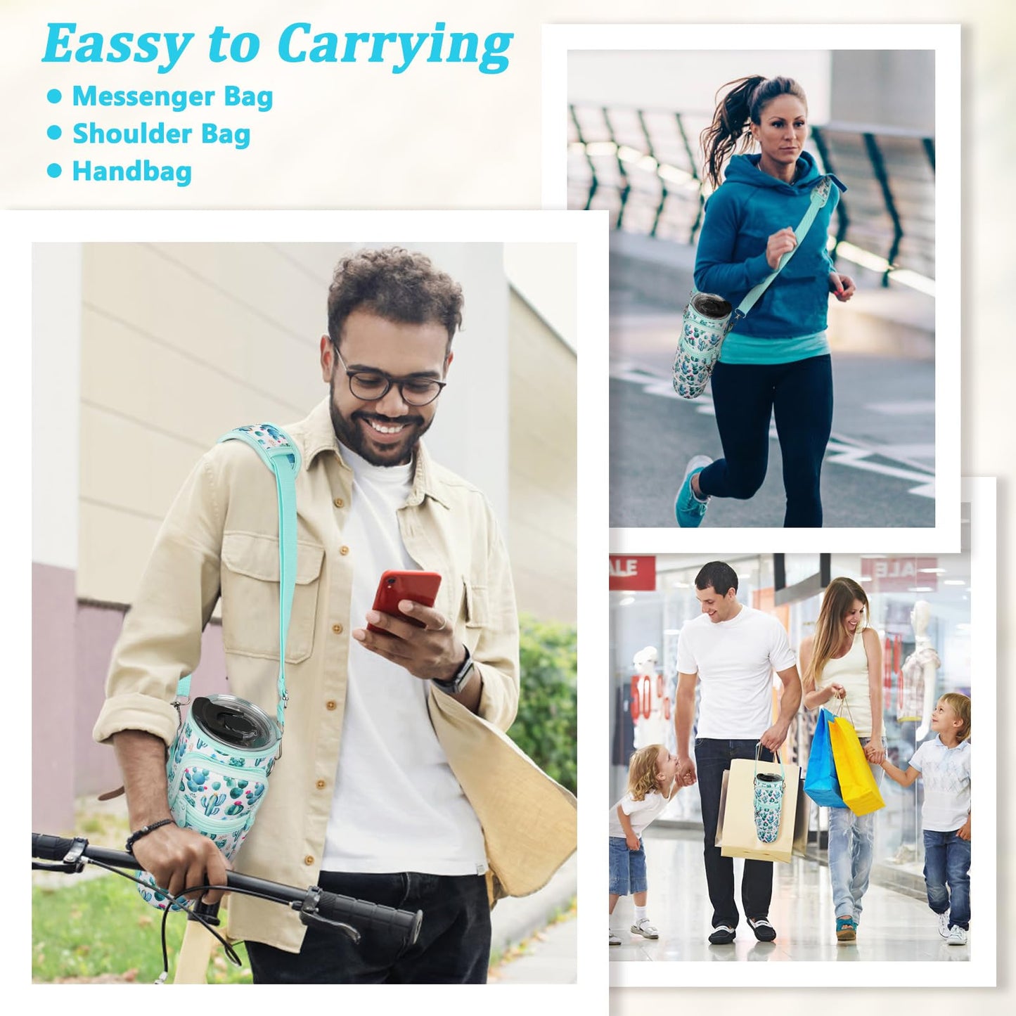 Water Bottle Carrier Bag with Phone Pocket Compatible with Stanley/Meoky 40 oz Tumbler with Handle,Neoprene Water Bottle Holder Pouch with Adjustable Strap Compatible with Stanley Cup Accessories