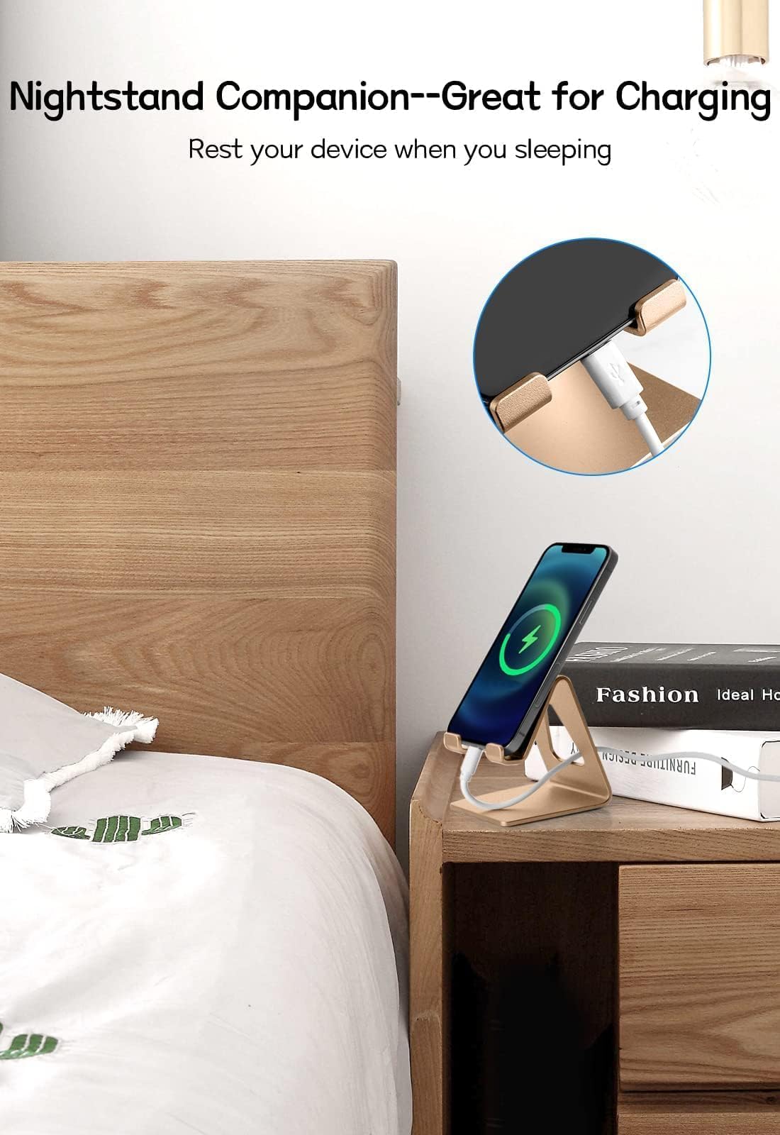 Aoviho Desk Cell Phone Stand Phone Holder, Aluminum Phone Cradle Dock for iPhone 15 14 13 12 pro Mini 11 X Xs max 8 7 6 6s Plus SE Samsung All Smart Phones, Rose Gold