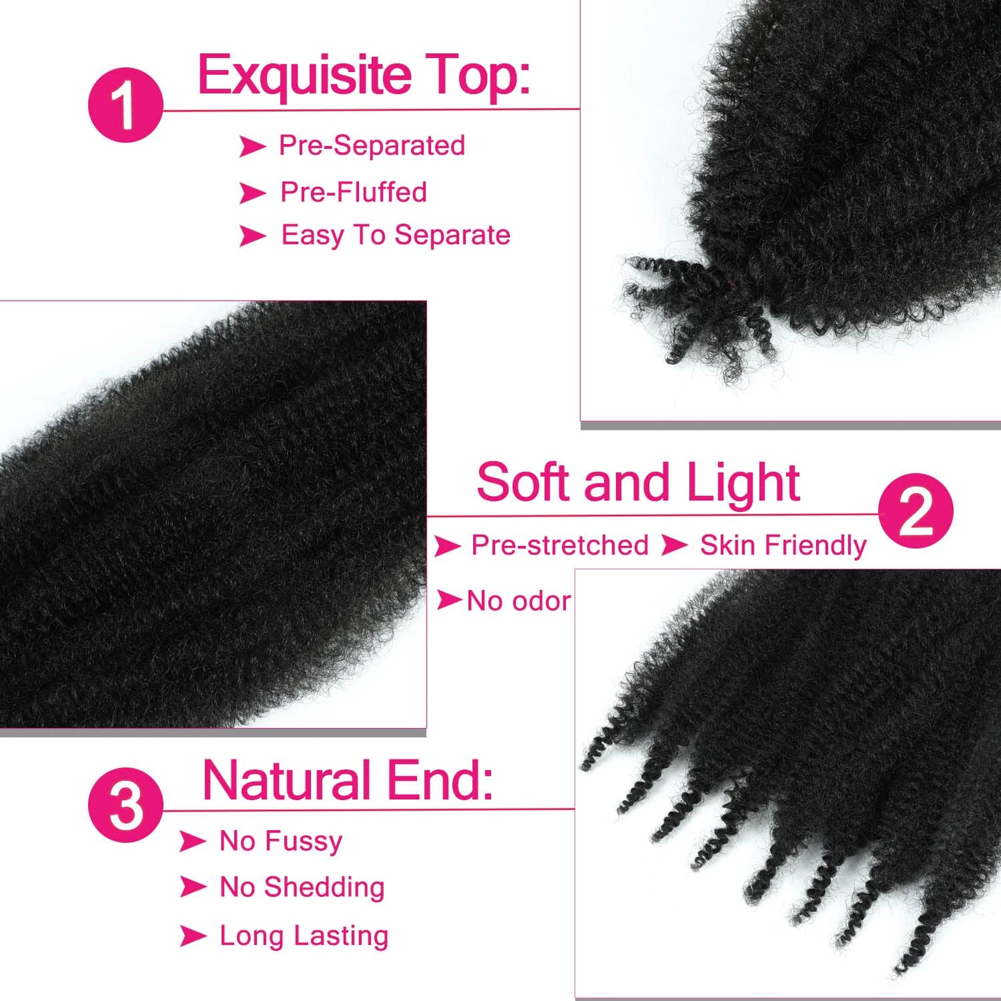 Afro Twist Hair 16 Inch 3 Packs, Springy Afro Twist Hair Pre Fluffed Spring Twist Hair Pre Stretched Wrapping Hair for Soft Locs Hair Extensions (16 Inch (Pack of 3), 1B#)