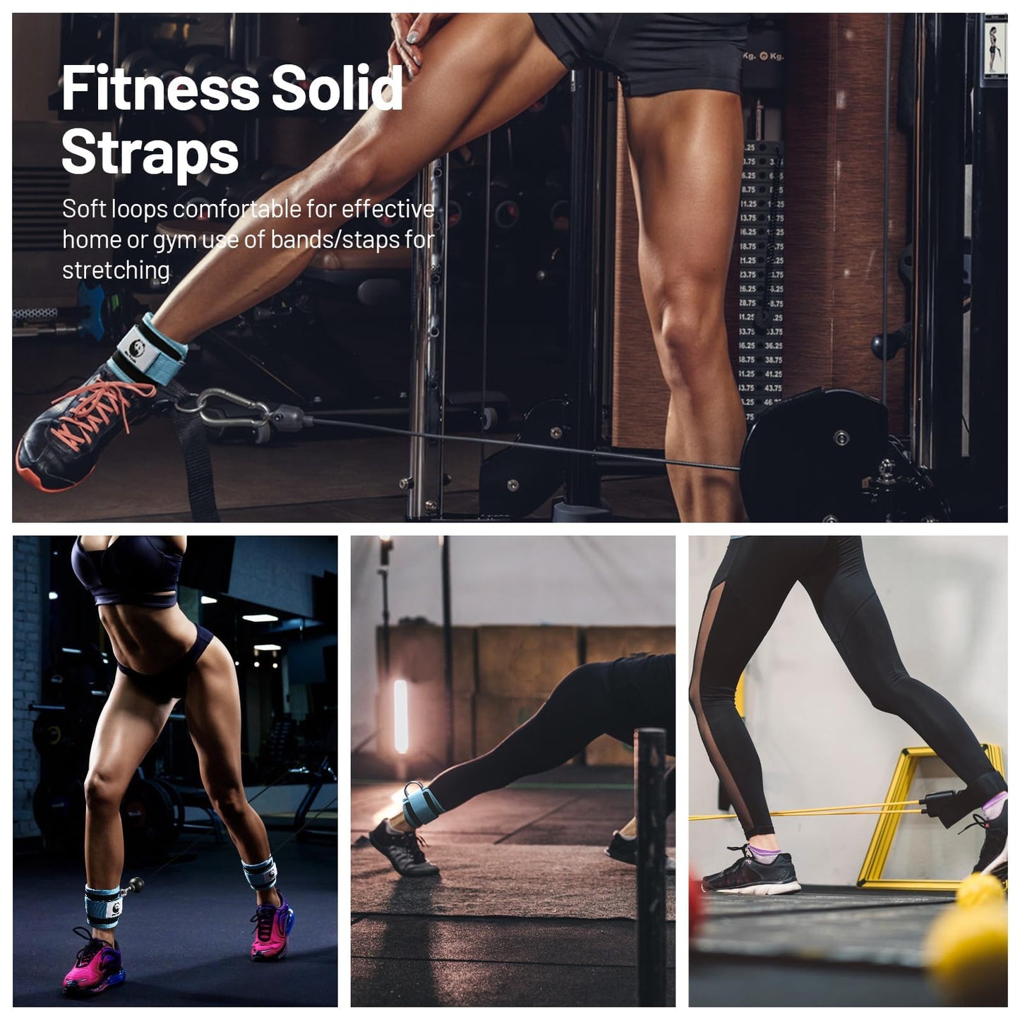 Slim Panda Ankle Strap for Cable Machine,Ankle Cuff for Kickbacks, Booty Hip Abductors,Glute Workouts, Leg Extensions, Curls for Men and Women, Adjustable with Double D-Rings (Pair, Cyan)