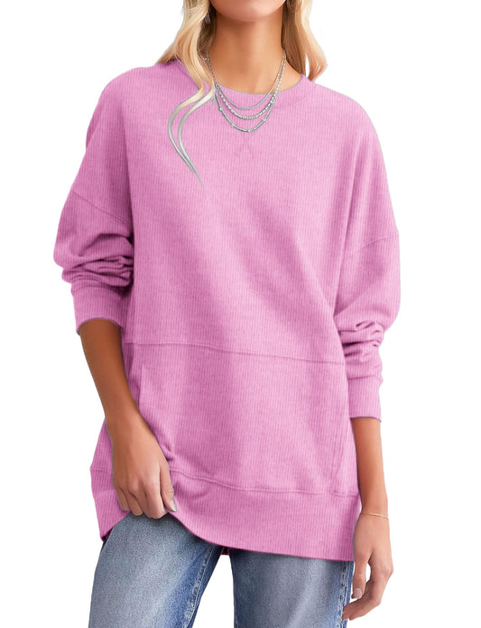 Poetsky Crewneck Sweatshirts Women with Pockets Fall Winter Soft Comfy Long Sleeve Lightweight Sweatshirts XL Pink