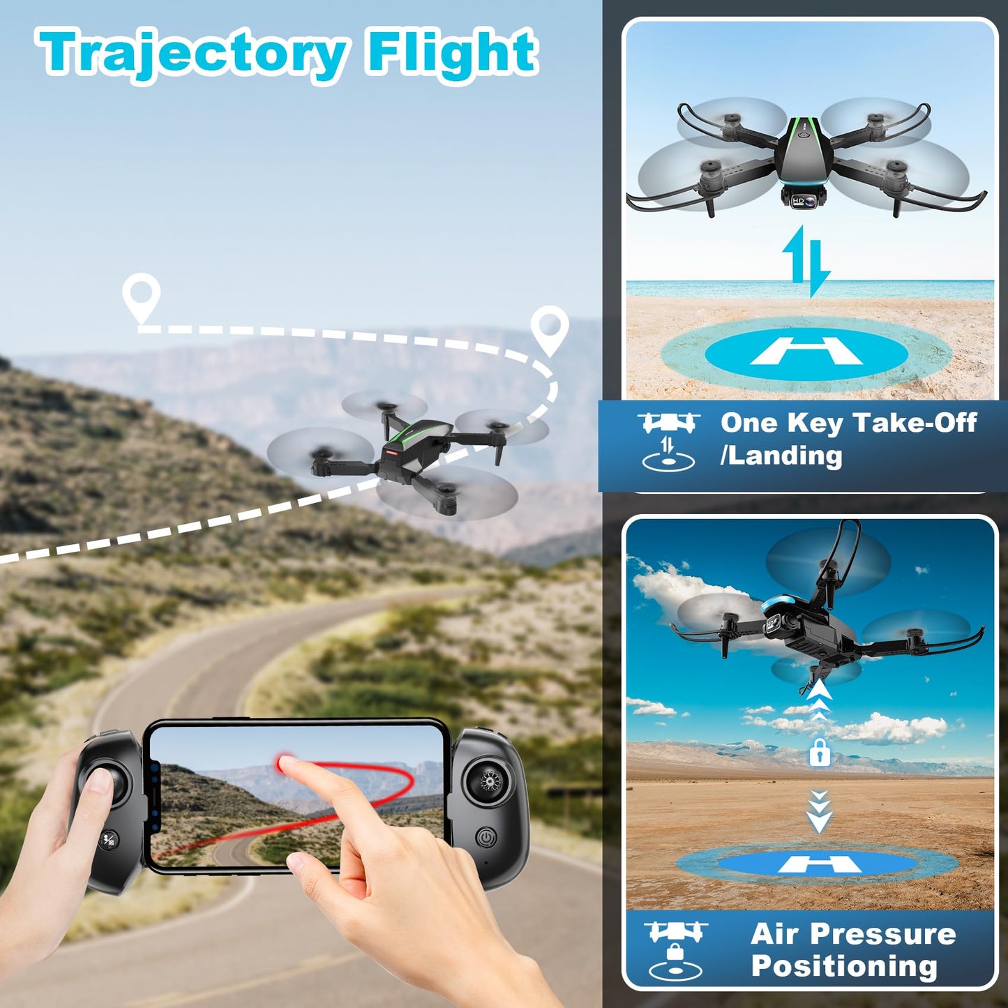Oddire Mini Drone with Camera - 1080P Foldable Drone with Stable Hover, Gravity Control, Trajectory Flight,One Key Take Off/Land, 3D Flip, Drones for Adults with 2 Batteries, Carrying Case, Propellers