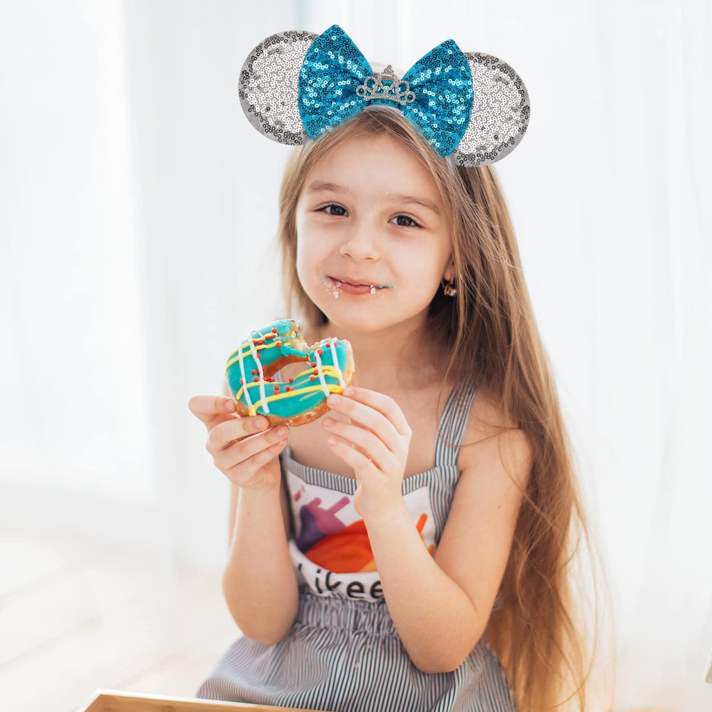 RAZKO Cinderella Minnie Ears Headband, Sequin Silver Blue Mickey Ears Headband Mouse ears Headband for Women Girls Hair Accessories (Silver-Crown)