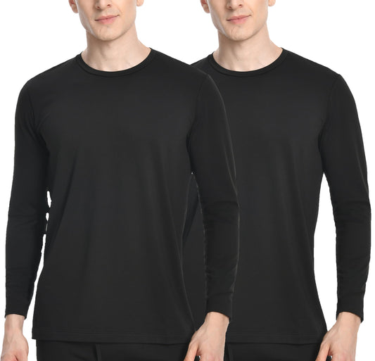 Nutria Mens Thermal Underwear Tops 2 Packs Long Sleeves Thermal Shirts for Men Fleece Lined Undershirt Winter Baselayer Crew Neck Lightweight U07A 2-Pack Black XX-Large