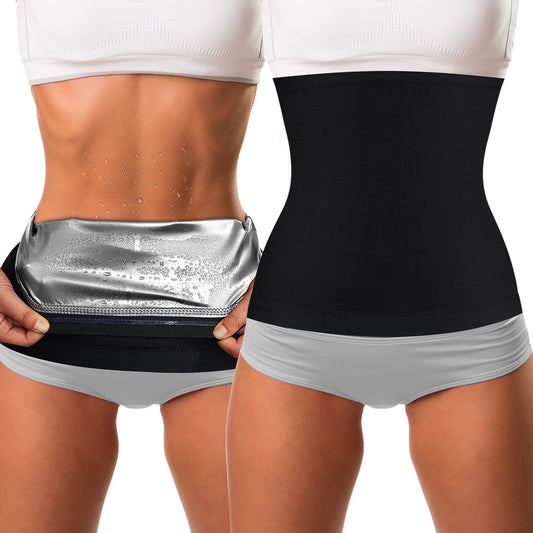 Geyoga Waist Trimmer Sweat Waist Trainer Wrap Stomach Wraps for Women Bodybuilding (Silver Inner,S)