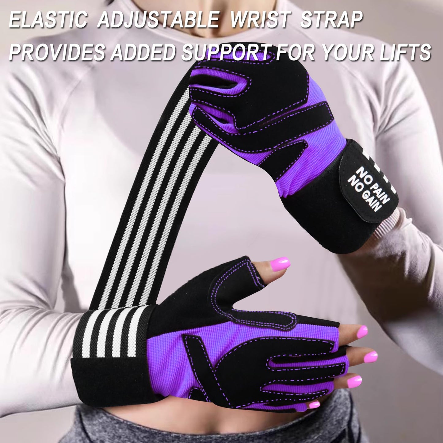 Weight Lifting Gloves for Women Gym Workout with Wrist Support,Padded Half Finger Gloves for Fitness Exercise (Violet, X-Small)