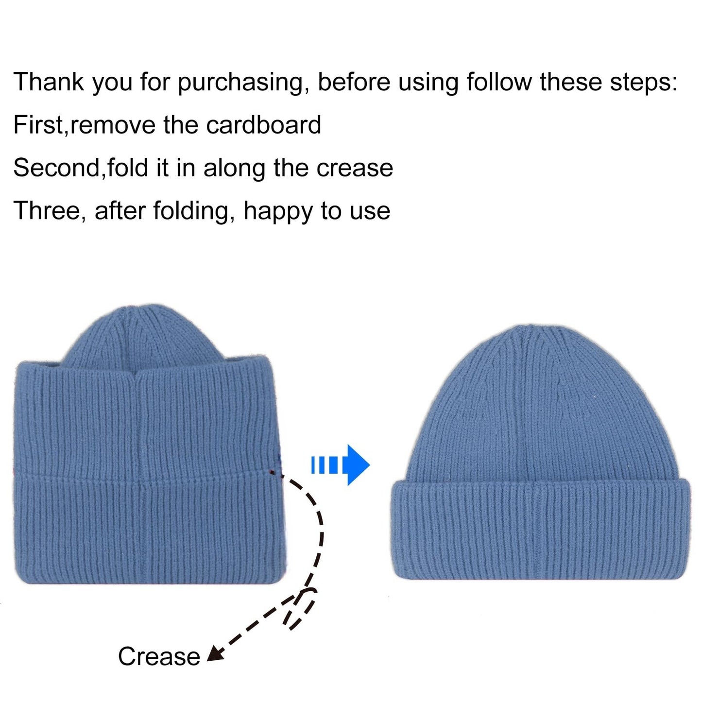 Three Layers of Cuffs Knit Blue Beanie Hats for Women Man Warm Winter Beanie Hat Women Hat Ski Hat Cap (Blue)
