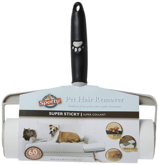 Spotty Supersize Extra Sticky, Adhesive Lint Roller, Pet Cat & Dog Hair Remover for Clothes and Furniture, 60 Sheet ct Black