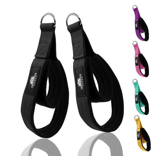 Lights Mountain 1 Pair Pilates Double Loop Straps for Reformer, Fitness D-Ring Straps Handle, Yoga Exercise Accessories for Home Gym Workout (black L)
