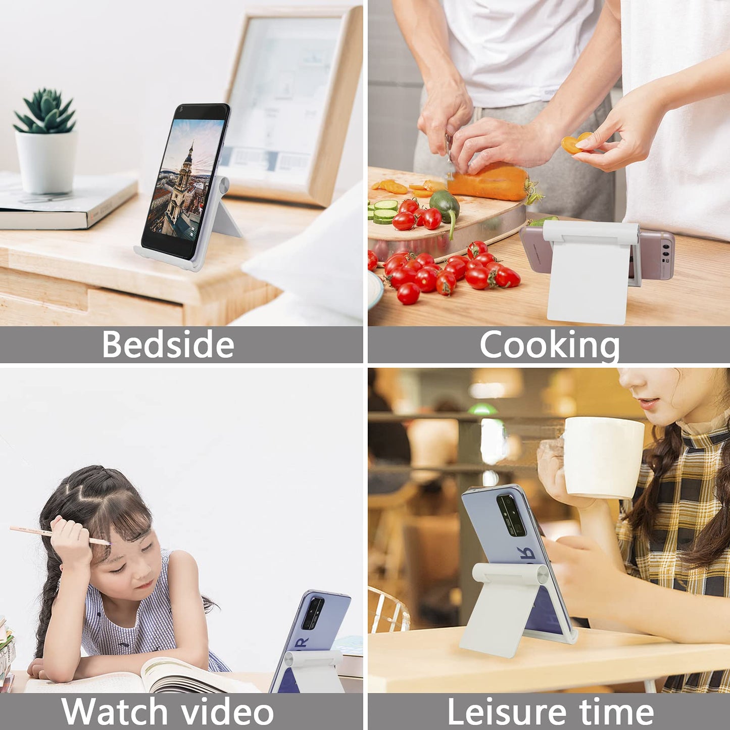 Mayten Foldable Cell Phone Stand for iPhone - Adjustable Phone Holder with Wide Compatibility, Portable Desktop Dock for iPhone 15/14/13/12/11/Pro/Max/SE, Galaxy, Pixel, Anti-Slip Design (White)