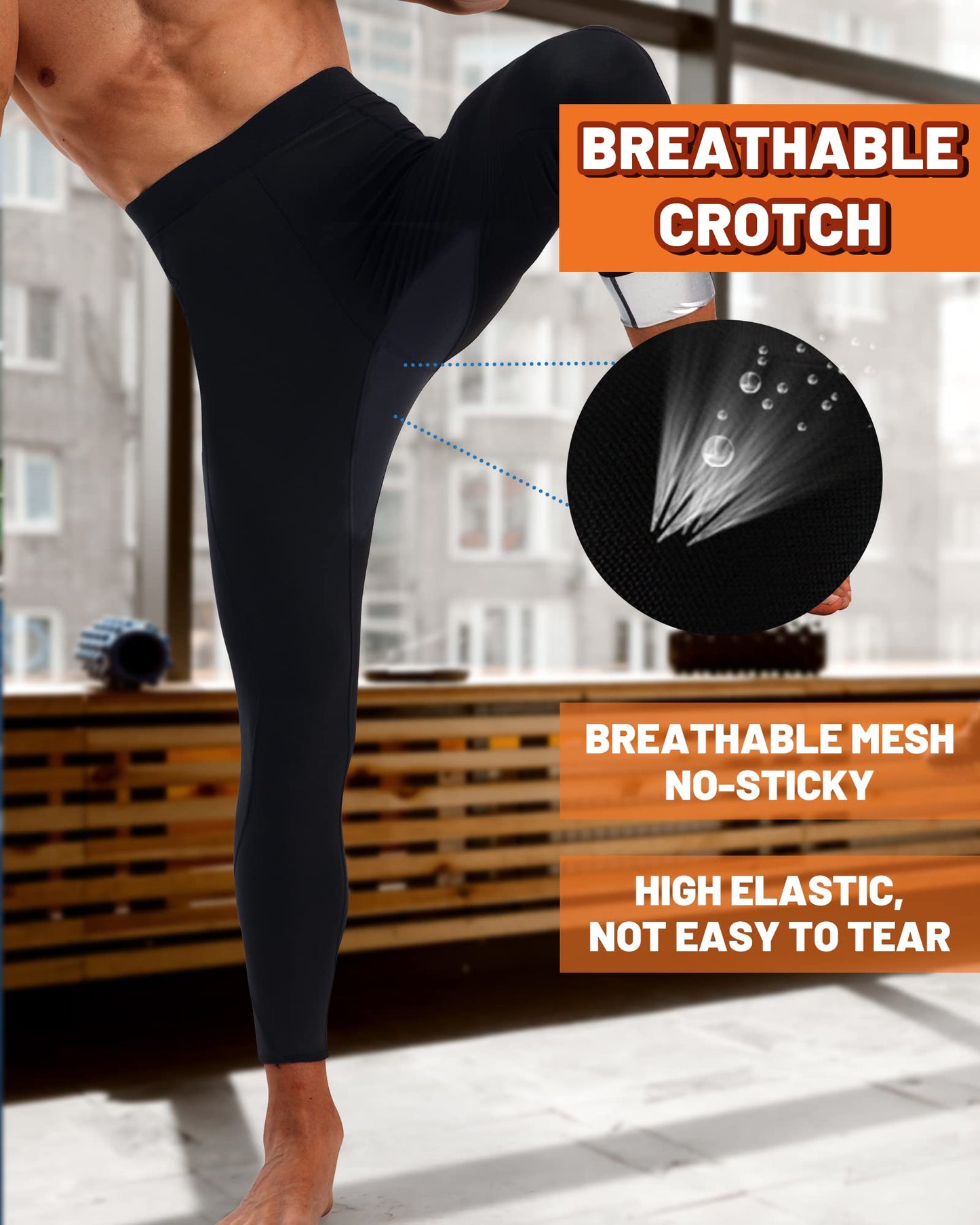 LMCOB Sauna Sweat Short Pants for Men Sauna Leggings Compression Hight Waist Pants Workout Sauna Suit (BH7001-07-S)