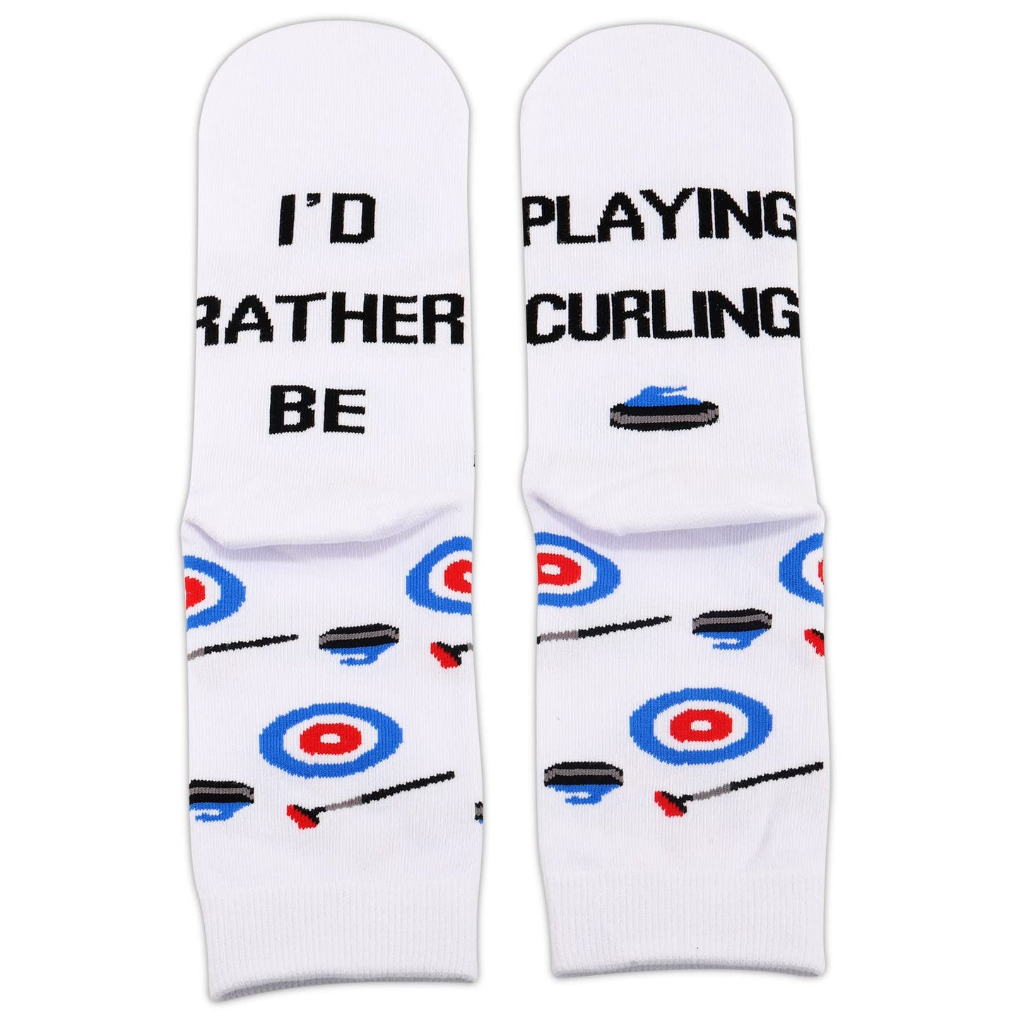 ZJXHPO Winter Sport Curling Crew Sock I’d Rather Be Playing Curling Novelty Sock Curling Coach Player Fan Lover Gift (Curling sock)