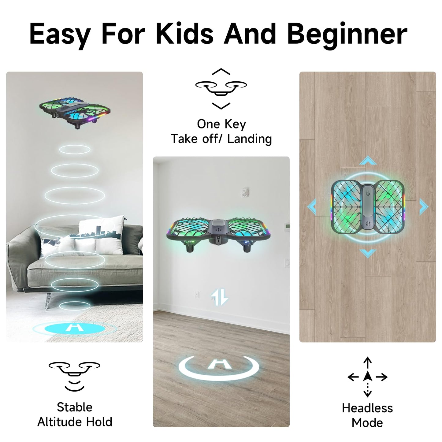 UranHub Drones for Kids 8-12, RC Drone with 720P HD FPV Camera,5 Lighting Modes/2 Batteries/3D Flip/3-Speed/Propeller Protection Cover, Cool Toys Gift for Kids and Beginners(Dark Brown)