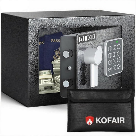 KOFAIR Safe Box for Home Safe (0.23 Cubic Feet) with Fireproof Bag, Personal Money Safe for Cash Saving, Mini Safe Box with Key, Digital Safety Box with Light, Money Lock Box