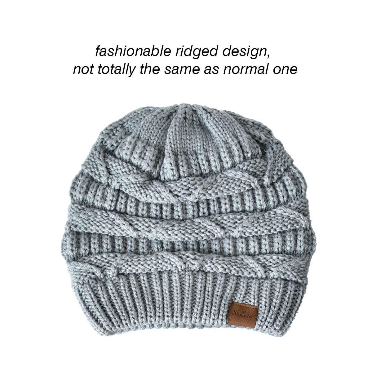 SOMALER Knit Beanie Hat for Women Oversize Chunky Winter Slouchy Beanie Hats Ski Cap Black/Dark Grey