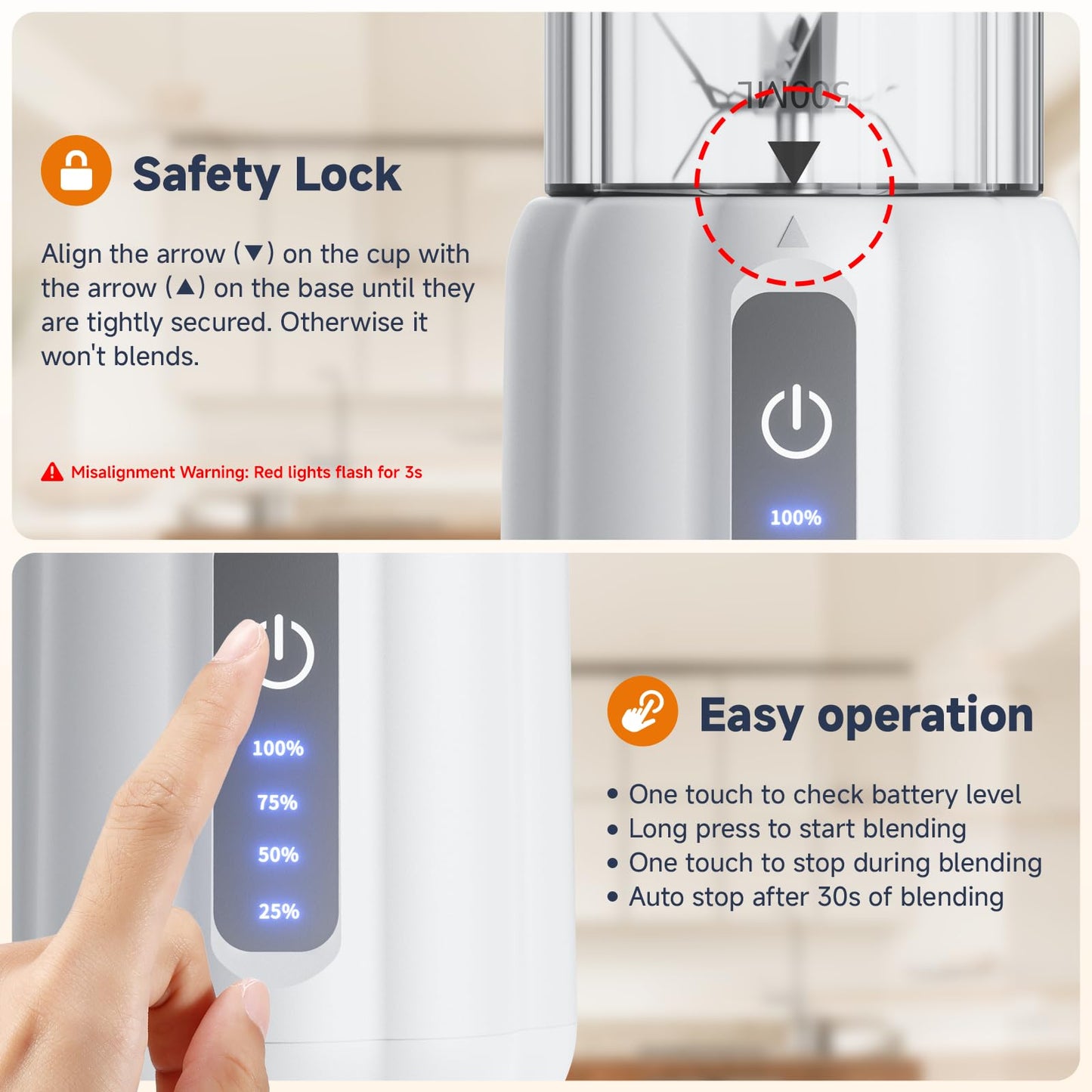 COKUNST Portable Blender, Small Smoothie & Shake Maker with LED Display, 17 oz (500ml) Personal Blender with 6 Blades, USB C Rechargeable Juice Mixer with Extra Lid for Travel, Office, Gym, Home