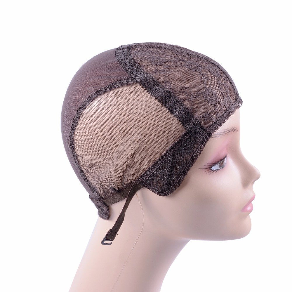 YANTAISIYU Wig Making Caps Double Lace Wig Caps For Making Wigs Adjustable Wig Cap Weave Caps for Making Wigs Hairnets (Dark Brown S)