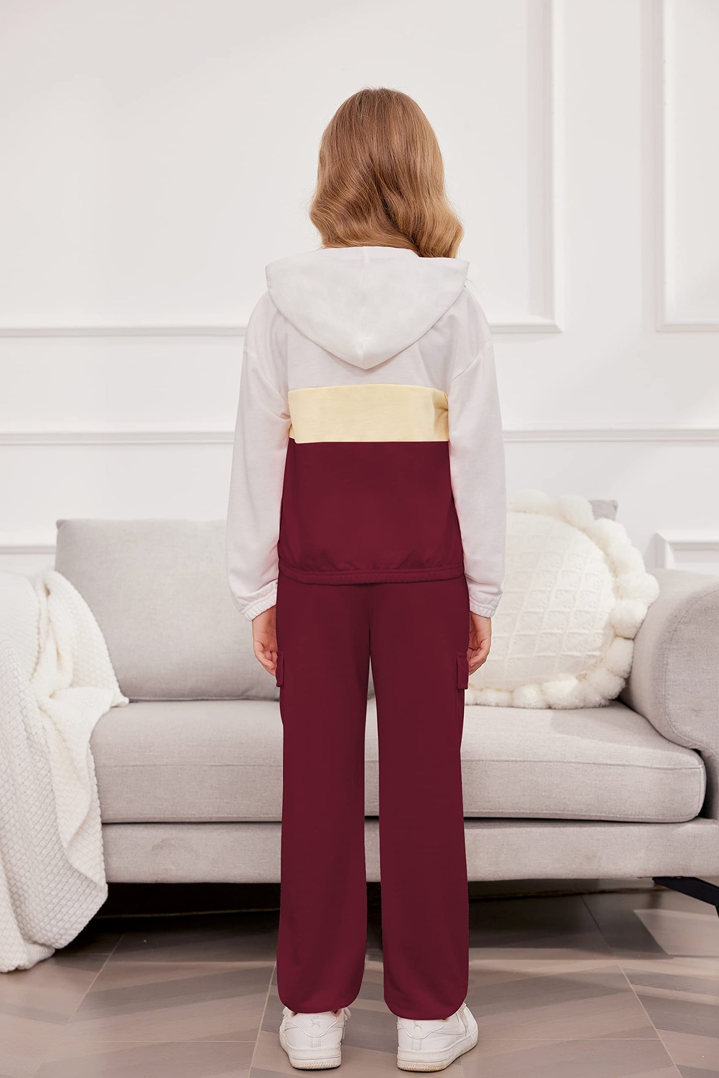 Arshiner Girl's Tracksuits 2 Piece Outfit Pullover Fall Sweatshirt And Winter Pants with Pockets Elastic Waist Sweatsuits Wine Red