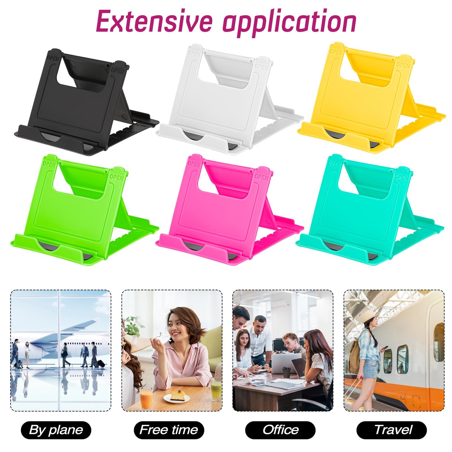 KALIONE 6 Pack Portable Cell Phone Stand Holder for Desk, Foldable Desktop Mobile Phone Kickstand Universal Desk Stand for All Mobile Smart Phone