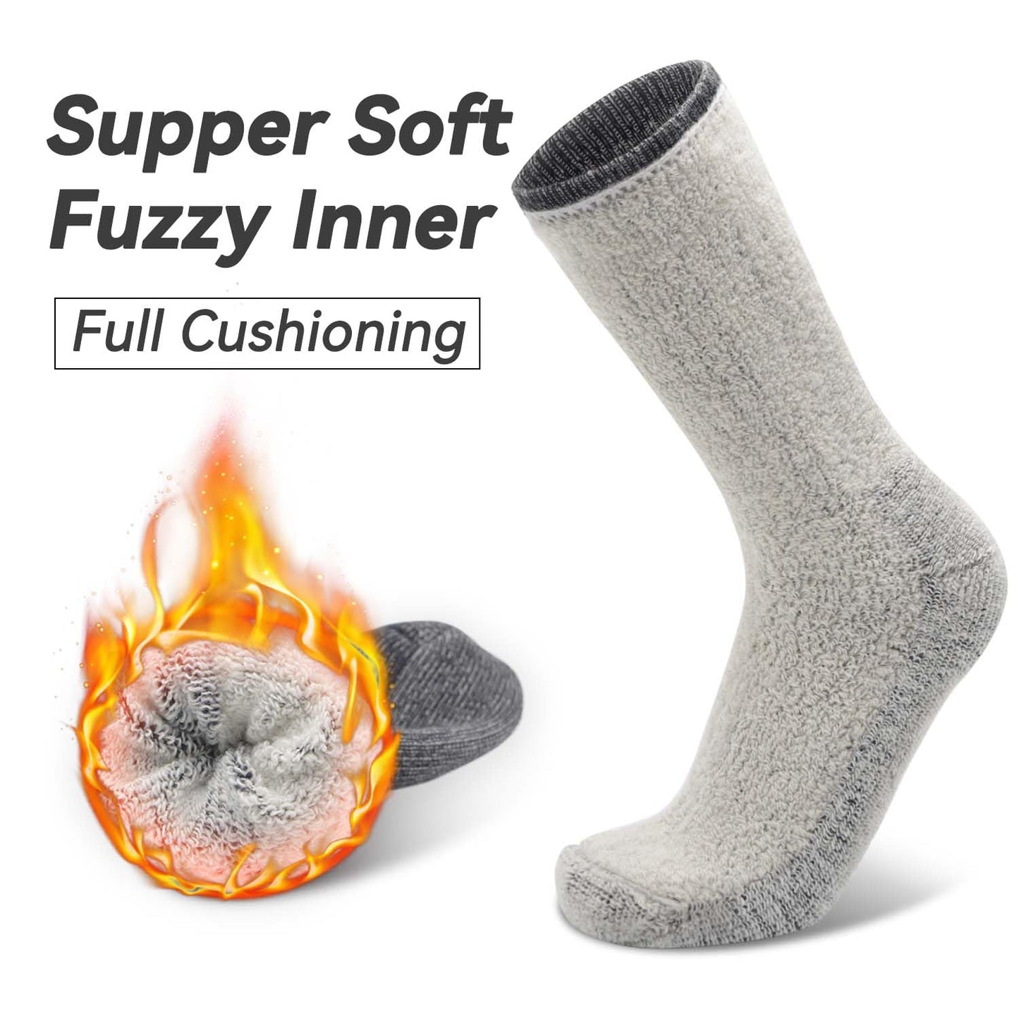 Socks Daze 3 Pack Mens Wool Hiking Trekking Socks Size 10-13 Winter Thick Padding Anti-Sweat Crew Thermal Warm Wool Blend Running Socks for Women Cold Weather, Large, Dark Grey