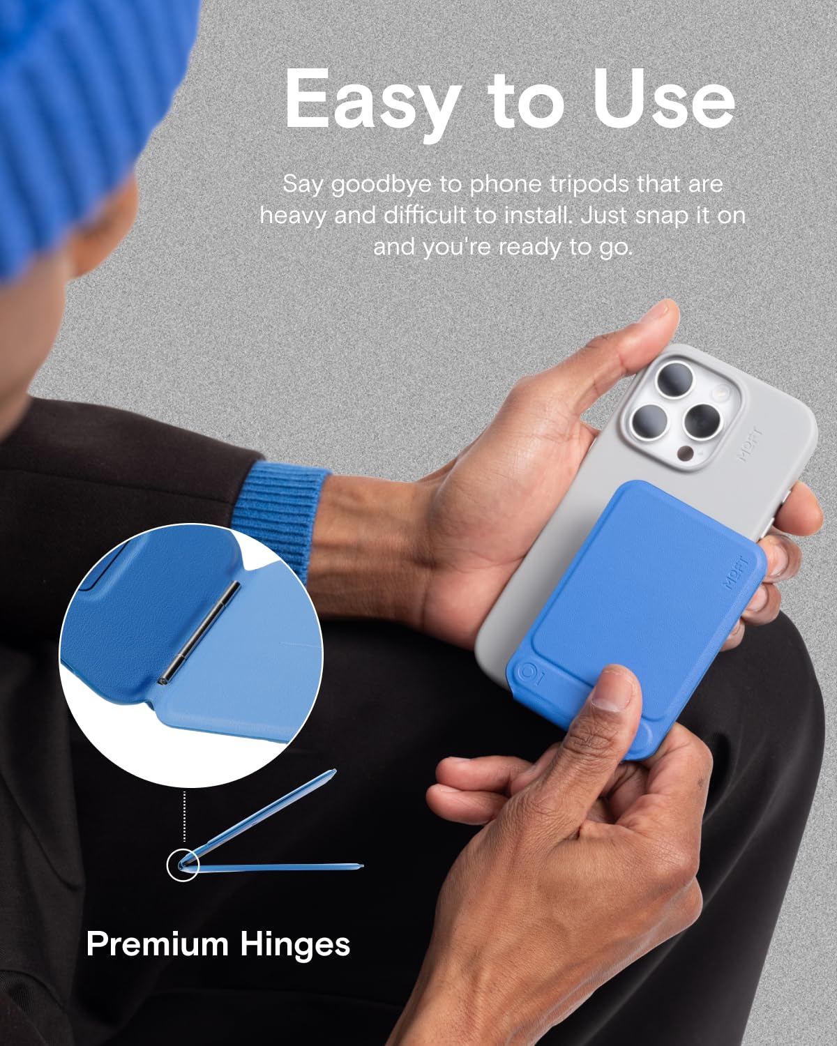 MOFT Phone Tripod Stand Selfie Stick for iPhone, Multi-Angles iPhone Stand, Lightweight & Portable Phone Holder, Strong Magnets, MOVAS Vegan Leather, Travel Essentials, Jet Black (Without Card Slot)