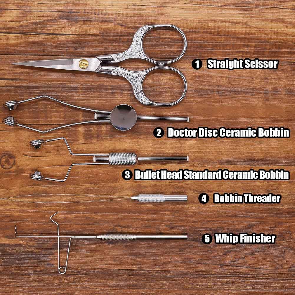 XFISHMAN Fly-Tying-Kits-for-Beginners-with- with Bobbin Threader Scissors Whip Finisher 5 in 1 Starter Tying Flies Set
