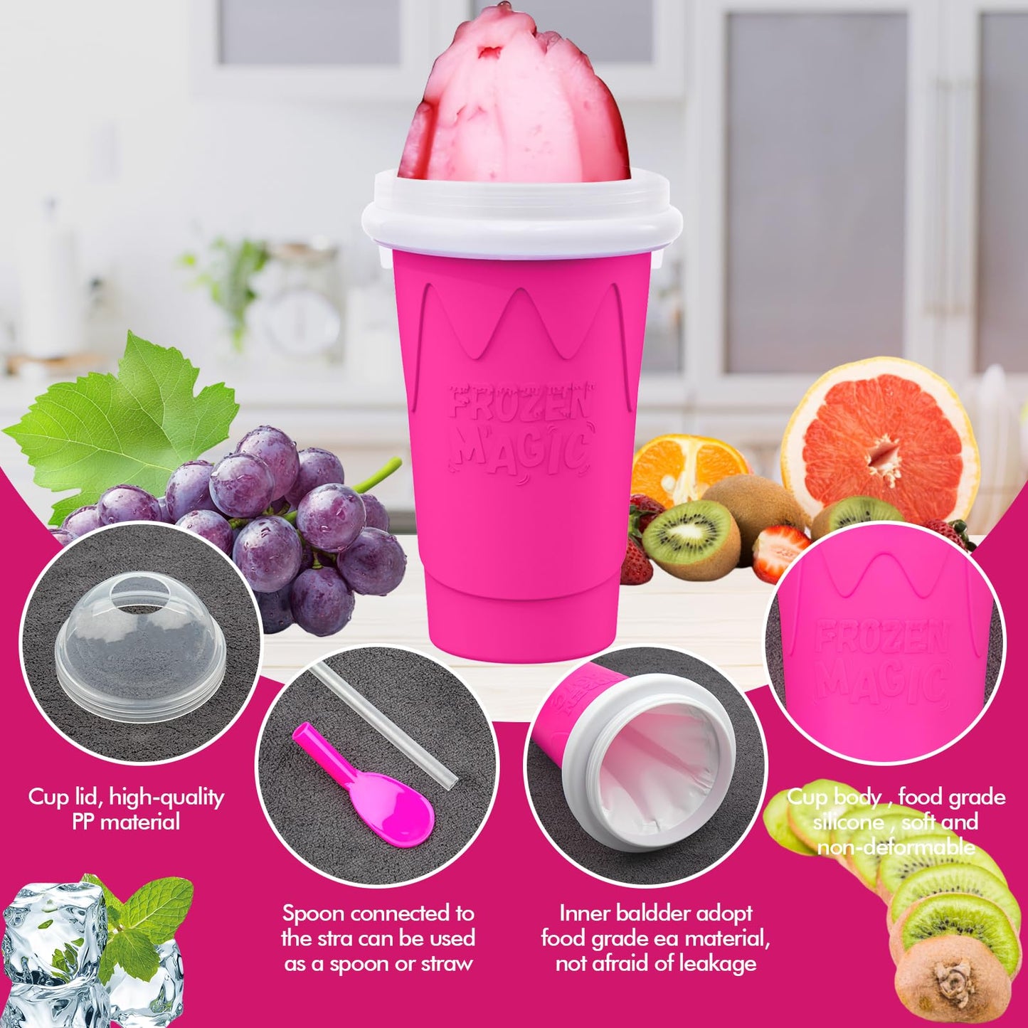 500ML Slushie Maker Cups, Magic Quick Frozen Smoothies Cup for Homemade Milk Shake Ice Cream Makers, Cooling Cups, Double Layer Squeeze Slushy Cup, Birthday Gifts for Boy, Girls,Friends,Family