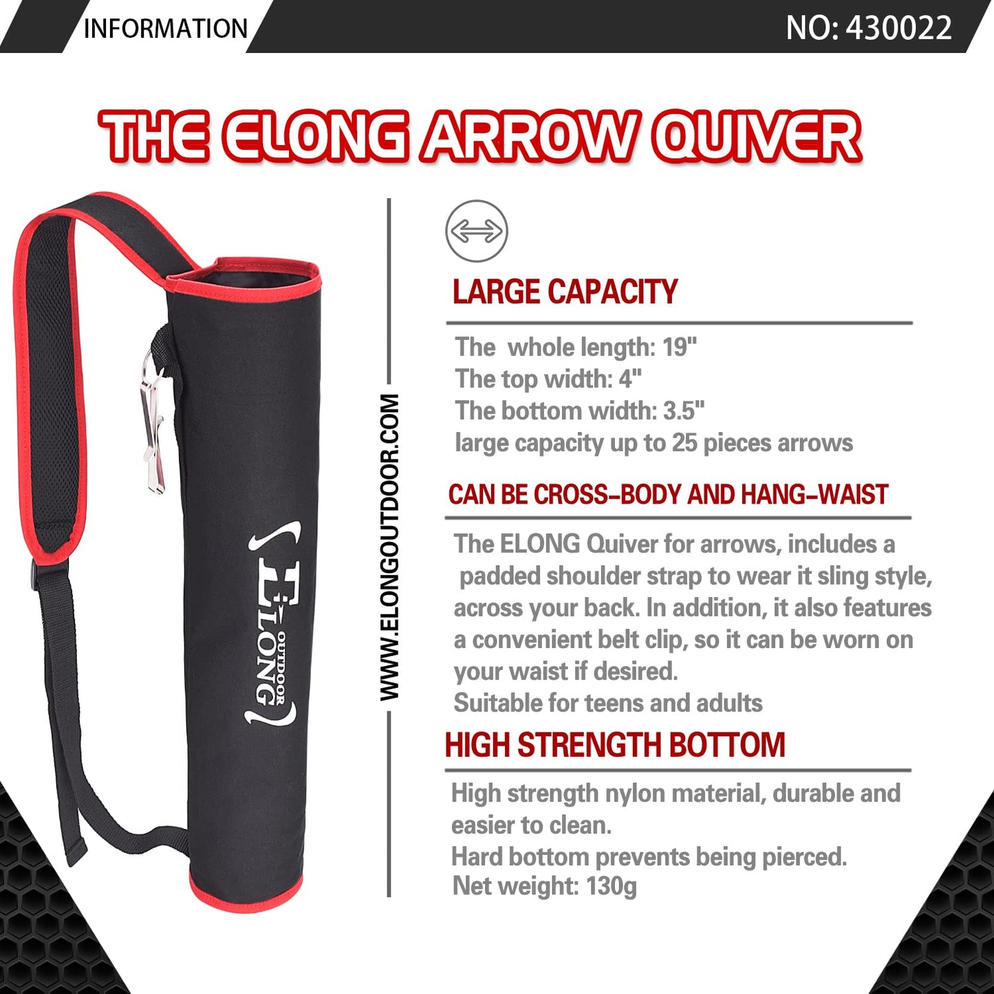 ELONG Adjustable Archery Back Arrow Quiver Holder - Upgraded Quiver Arrows for Compound Recurve Bow and Hunting Target Practicing Youth and Adults