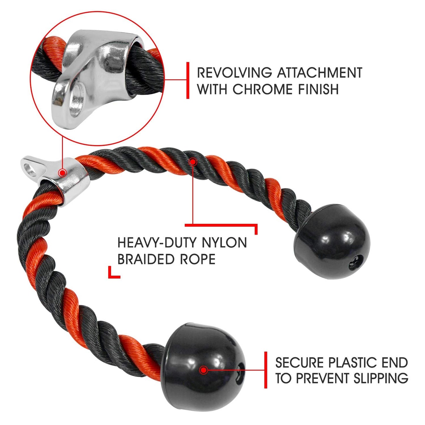 Yes4All Deluxe Black & Red Tricep Rope Cable Attachment,36 inch Exercise Machine Attachments Pulley System Gym Pull Down Rope with Carabiner