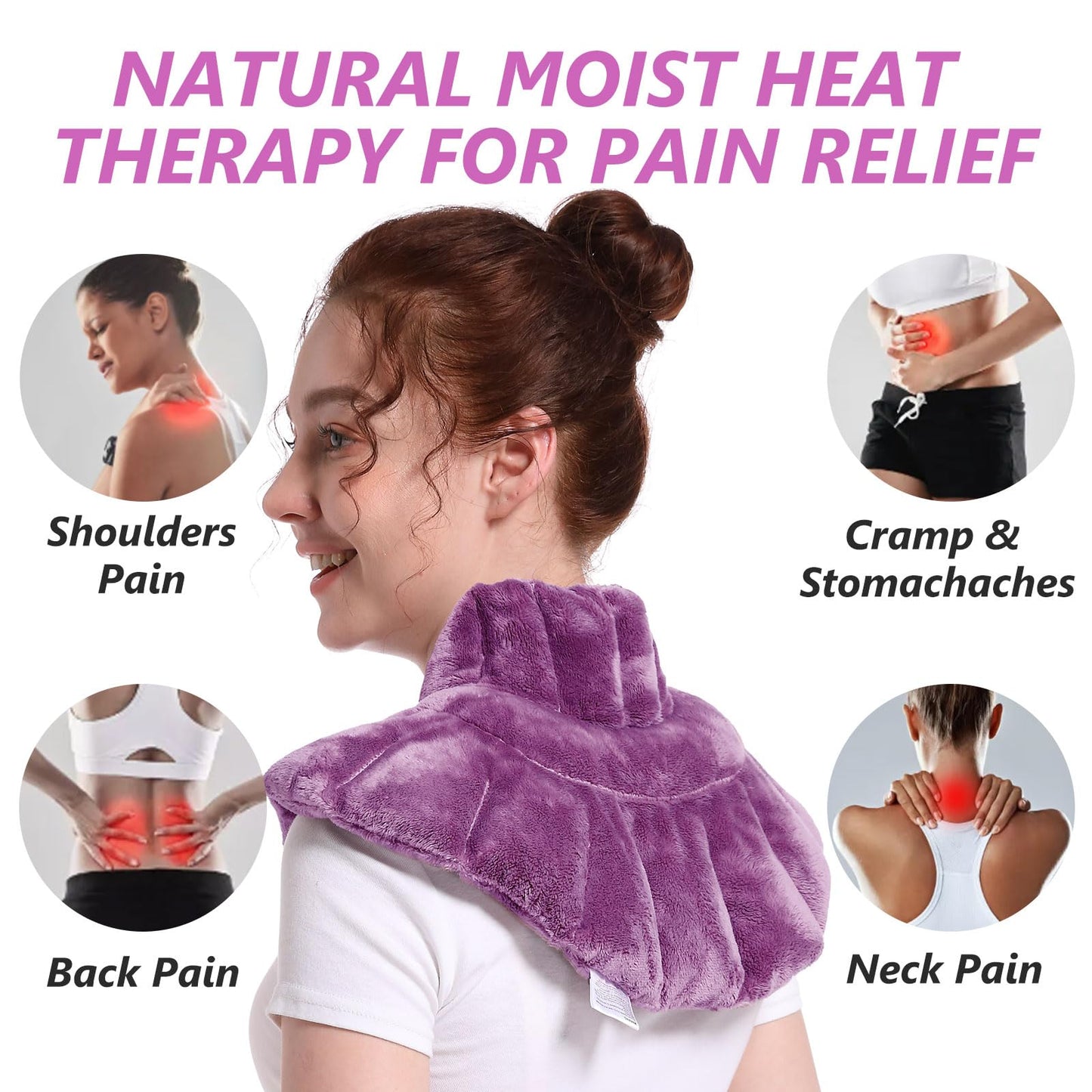 RelaxCoo Microwavable Heating Pad for Neck, Shoulders, and Back - Weighted Neck Warmer with Moist Heat, Purple, Lavender Scented
