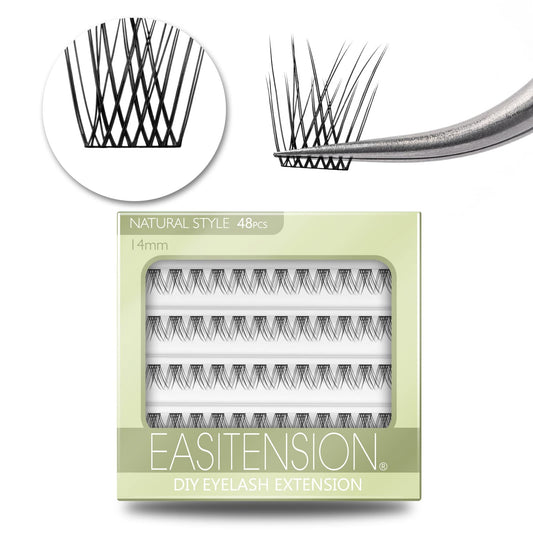 DIY Eyelash Extension, 3D Effect Glue Bonded Band Individual Lash 48 Clusters Volume Lashes Set, Home Eyelash Extension, C curl Lashes Pack 14MM-Natural-48 Clusters