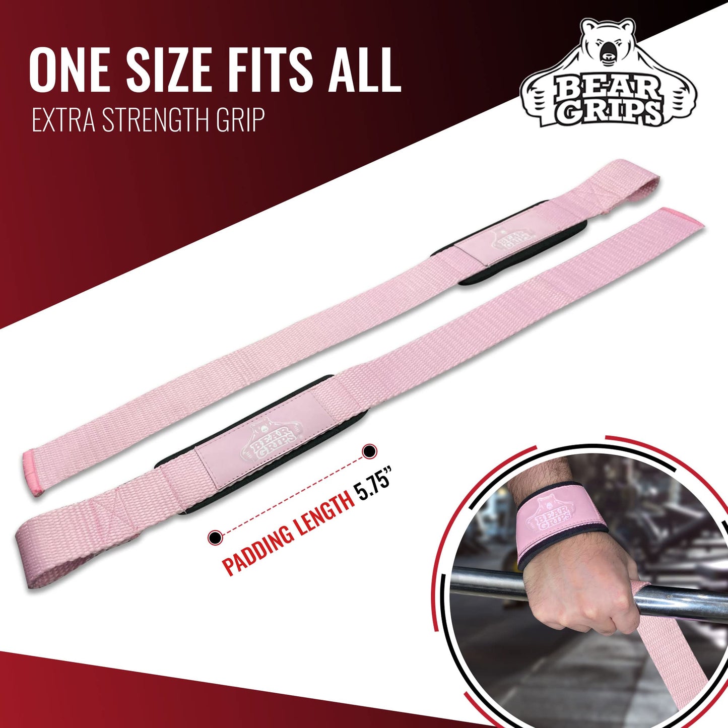 Bear Grips Lifting Straps Gym, Wrist Straps for Weightlifting, Gym Straps, Weightlifting Straps, Deadlift Straps, Weight Lifting Straps for Men, Weight Straps Lifting Women, 2 Lifting Strap Pink