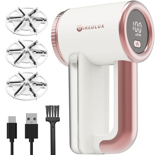 WiredLux Rechargeable Fabric Shaver - Electric Lint Remover for Clothes & Couch - Adjustable 3-Speed, 6-Leaf Blade, LED Display, USB Charging - Depiller with Dual Protection