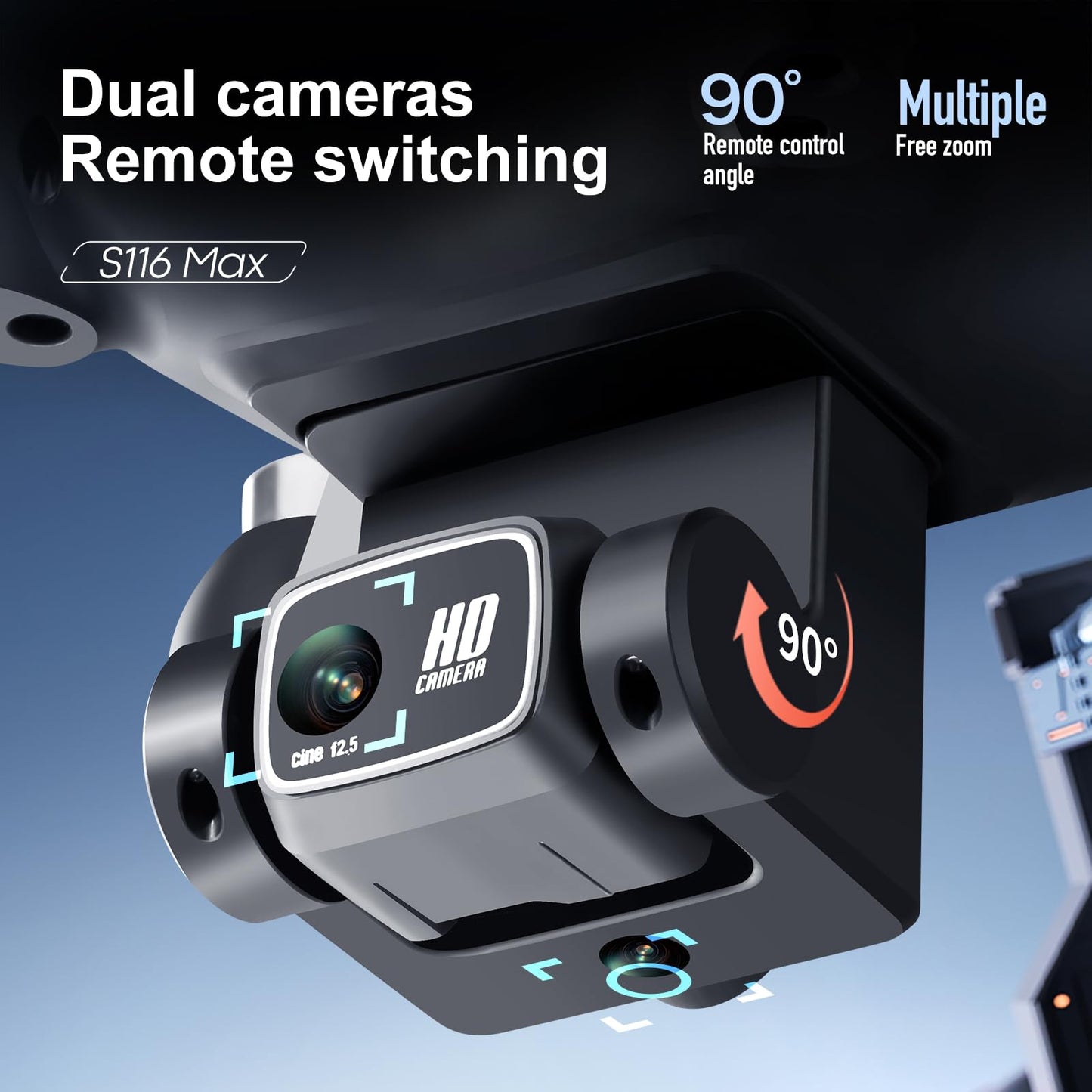 S116 GPS Drone with Screen Controller, Two-batteries, Brushless Motor, Altitude Hold, One Key Take Off/Landing, with Black Outdoor Carrying Case (Black - 2 batteries)