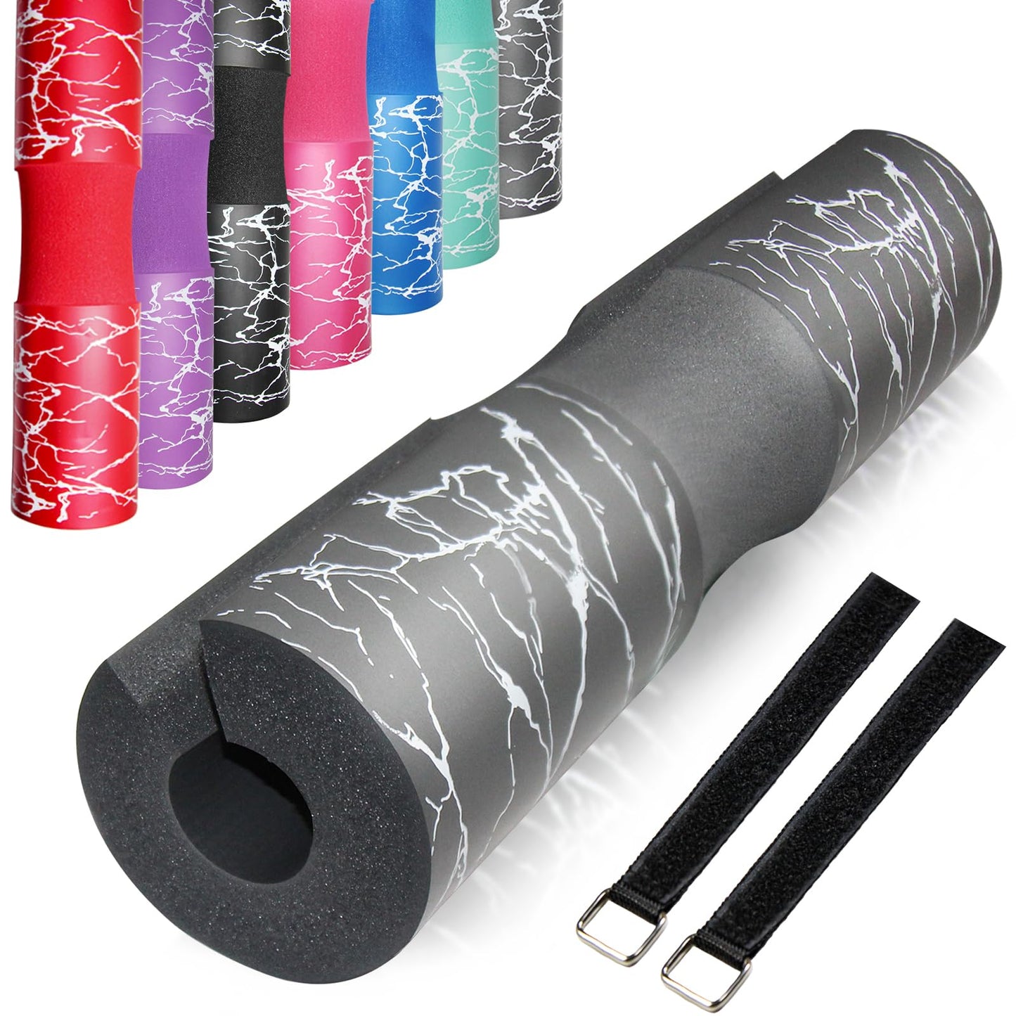 AN AMMAN Barbell Pad Perfect for Squat, Hip Thrust - Relieves Neck and Shoulder Pain Thick Foam Cushion - Gym Workout Smith Machine Thruster Weightlifting Grey Marble Pattern AM001PT