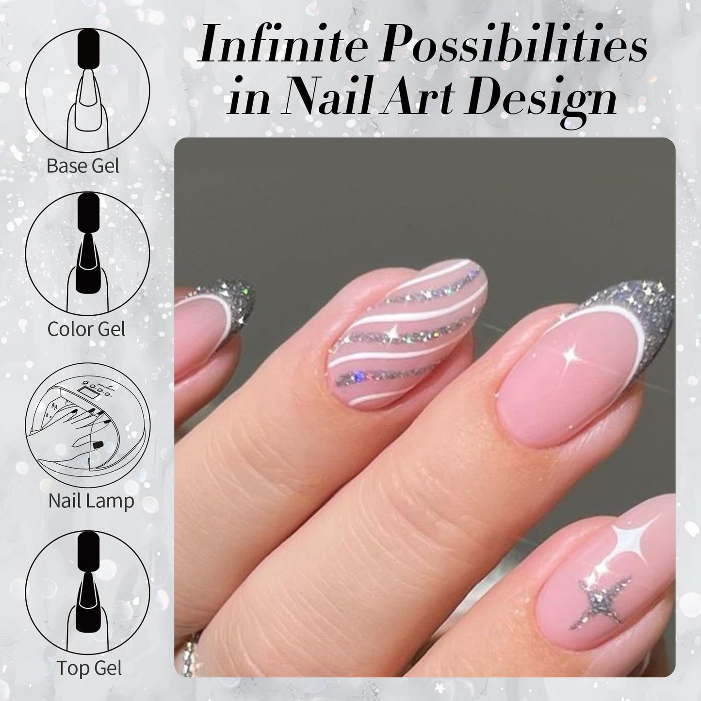 Born Pretty Silver Gold Reflective Glitter Gel Nail Polish Set for Christmas Nails Holographic Sparkle Glitter Gel Flash Soak Off Manicure Kit Gift