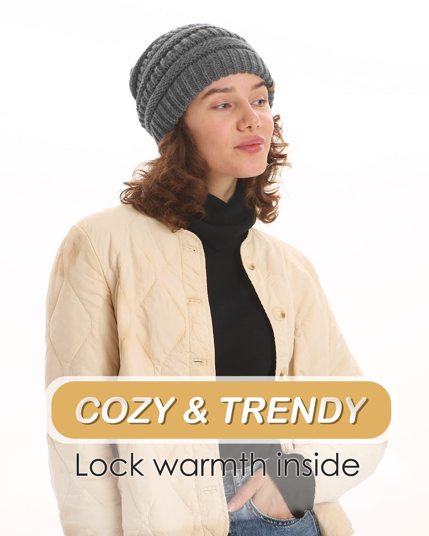 FURTALK Knit Beanie Hats for Women Men Fleece Lined Ski Skull Cap Slouchy Winter Hat 2PCS