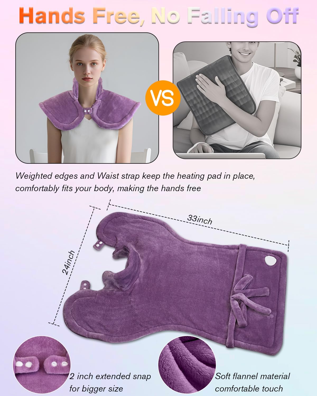 Heating Pad for Neck and Shoulders and Back, Pain Relief Electric Heating Pad Large Size 24”X33” with 4 Timers, 6 Heat Levels and Auto-Off, Birthday Gifts for Women Men Mom Wife and Grandma - Purple