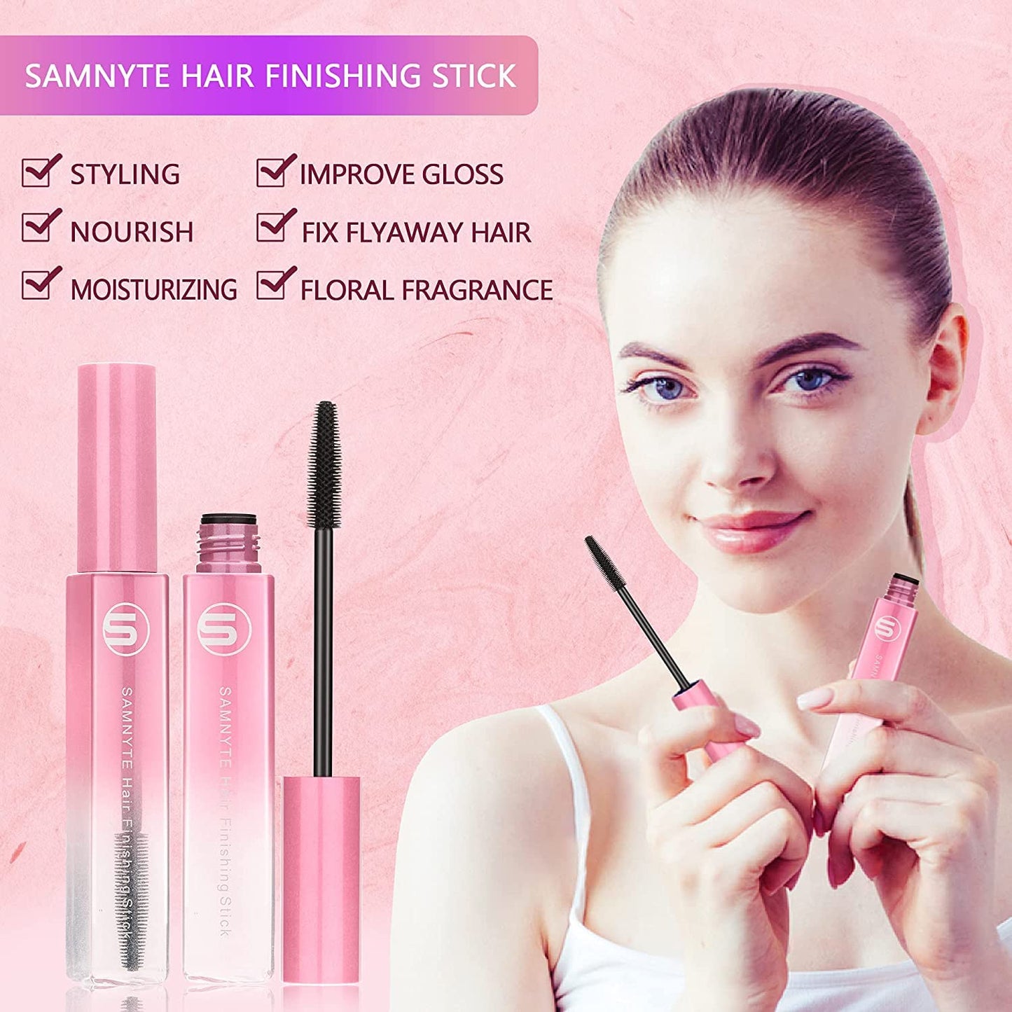 Samnyte Flyaways Hair Stick (4 Pack) - Hair Tamer, Finishing Mascara and Gloss Enhancer
