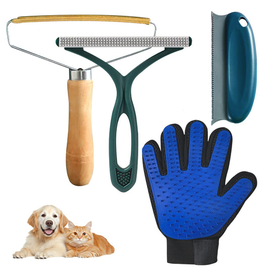 Pet Hair Remover Tool 4-Pack, Dog Cat Hair Remover with 1PCS Pet Grooming Glove, Lint Shaver Cleaner Pro, Portable Carpet Scraper for Carpets, Clothes, Car Mats, Couch, Pet Bed, Furniture