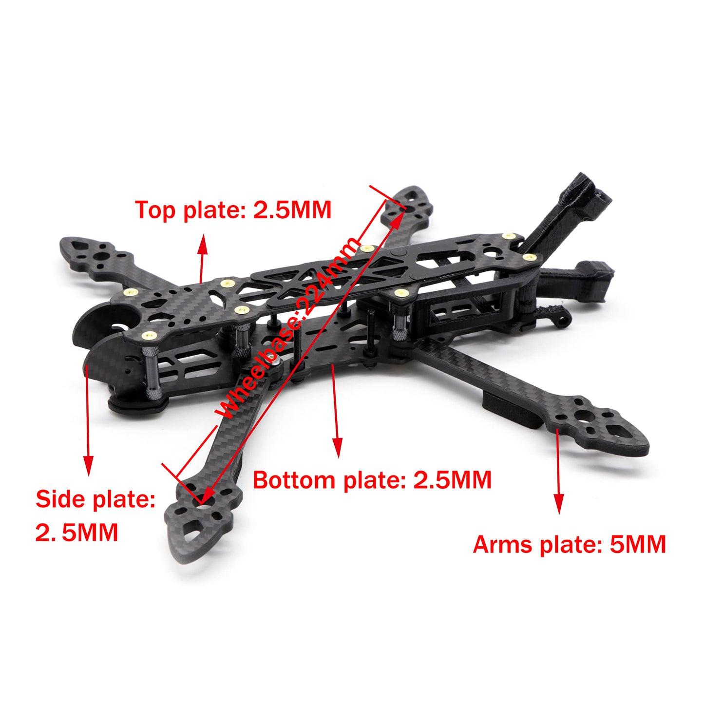 FPVDrone 224mm HD 5 inch FPV Racing Drone Frame Carbon Fiber Quadcopter Frame kit for DJI FPV HD Unit