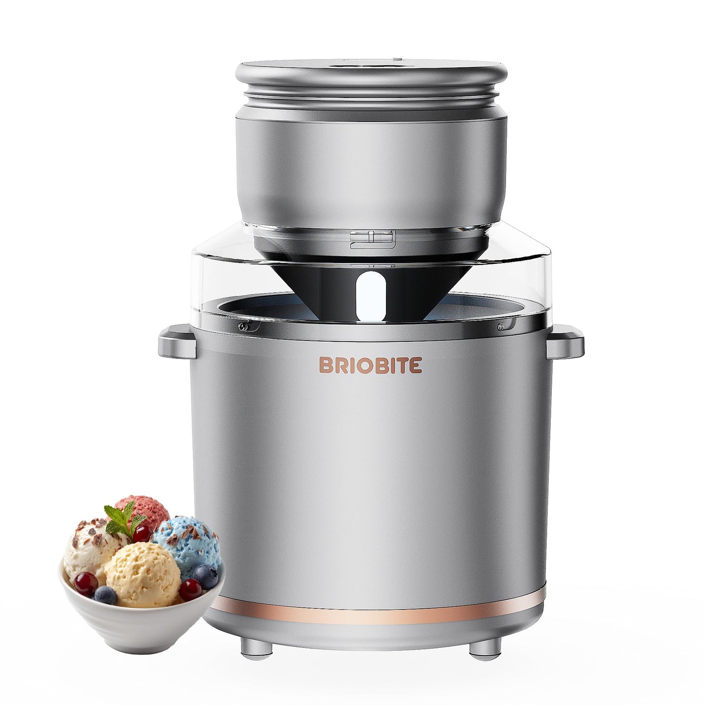 BRIOBITE 1.1 Quart Ice Cream Maker – Electric Ice Cream Machine for Gelato, Milkshakes & Sorbet, Perfect for Family, Easy to Use & Clean,Silver