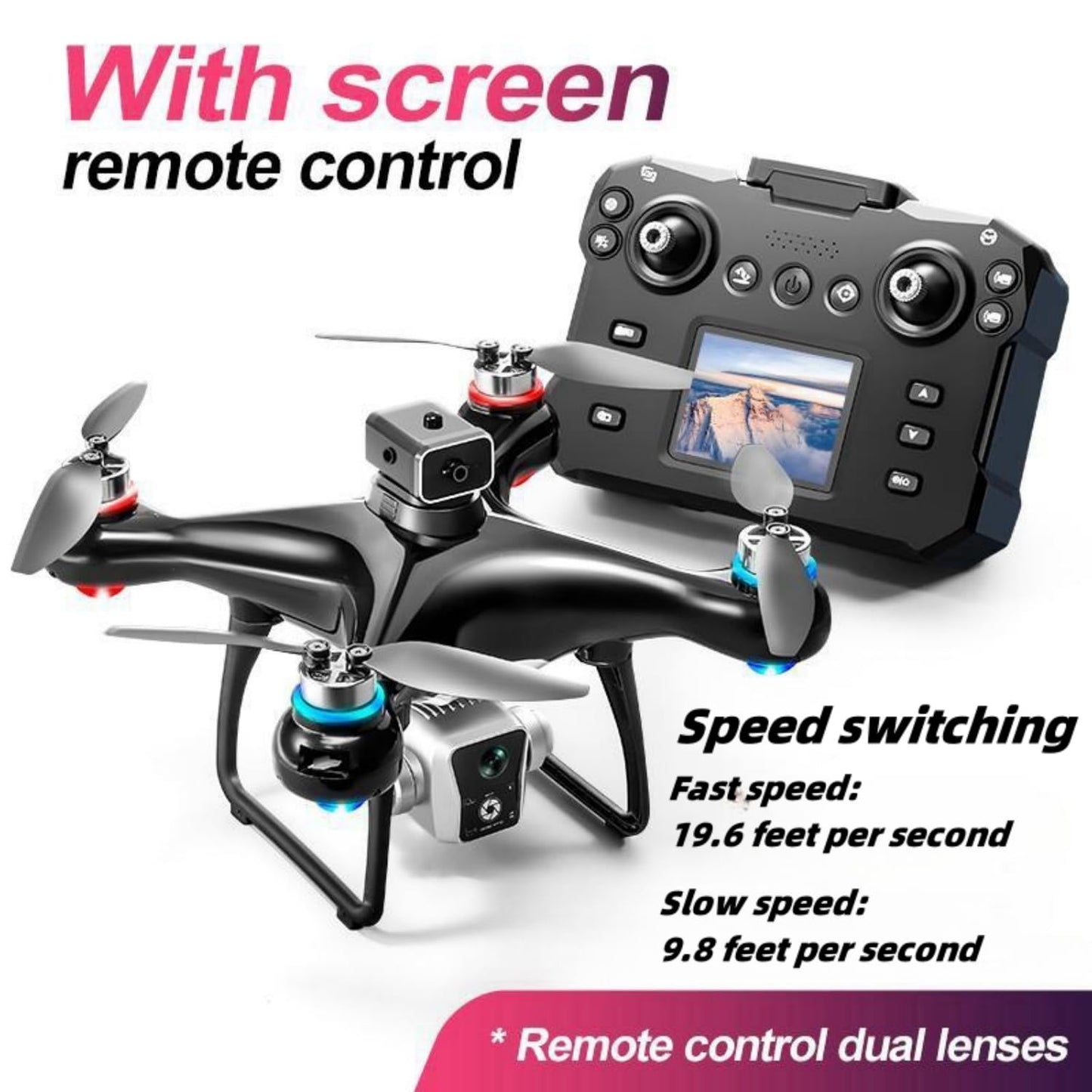 RC Drone With Screen Display Remote Control, 1080P Dual Camera,Brushless Motor, Optical Flow Hover, 360 Degree Flip, Speed Adjustment, APP Control, 2 Batteries, Adult Beginner-Friendly FPV Remote Control Hobby Quadcopter Helicopter Airplane
