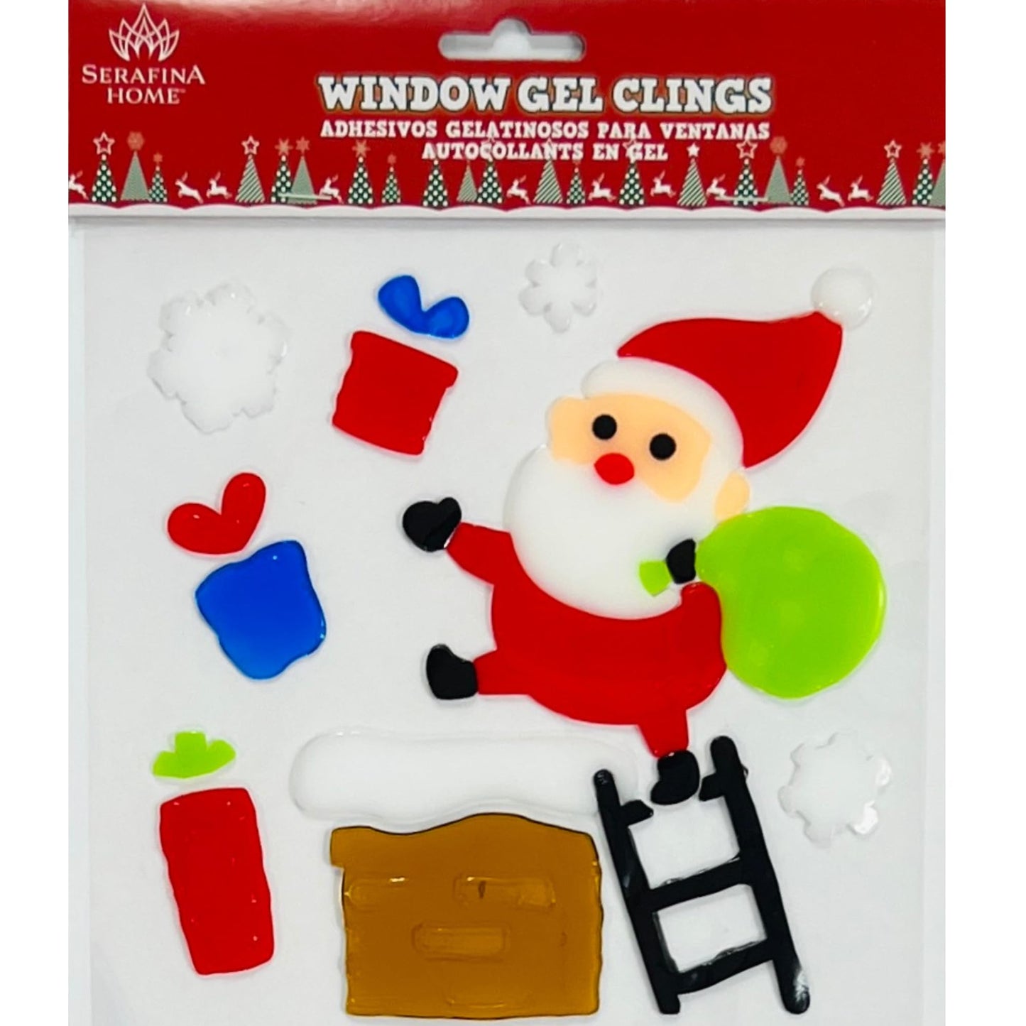 Christmas Gel Cling Stickers for Windows and Mirrors - 4 Sheets of Winter Designs: Santa, Reindeer, Elf, Snowman and More!