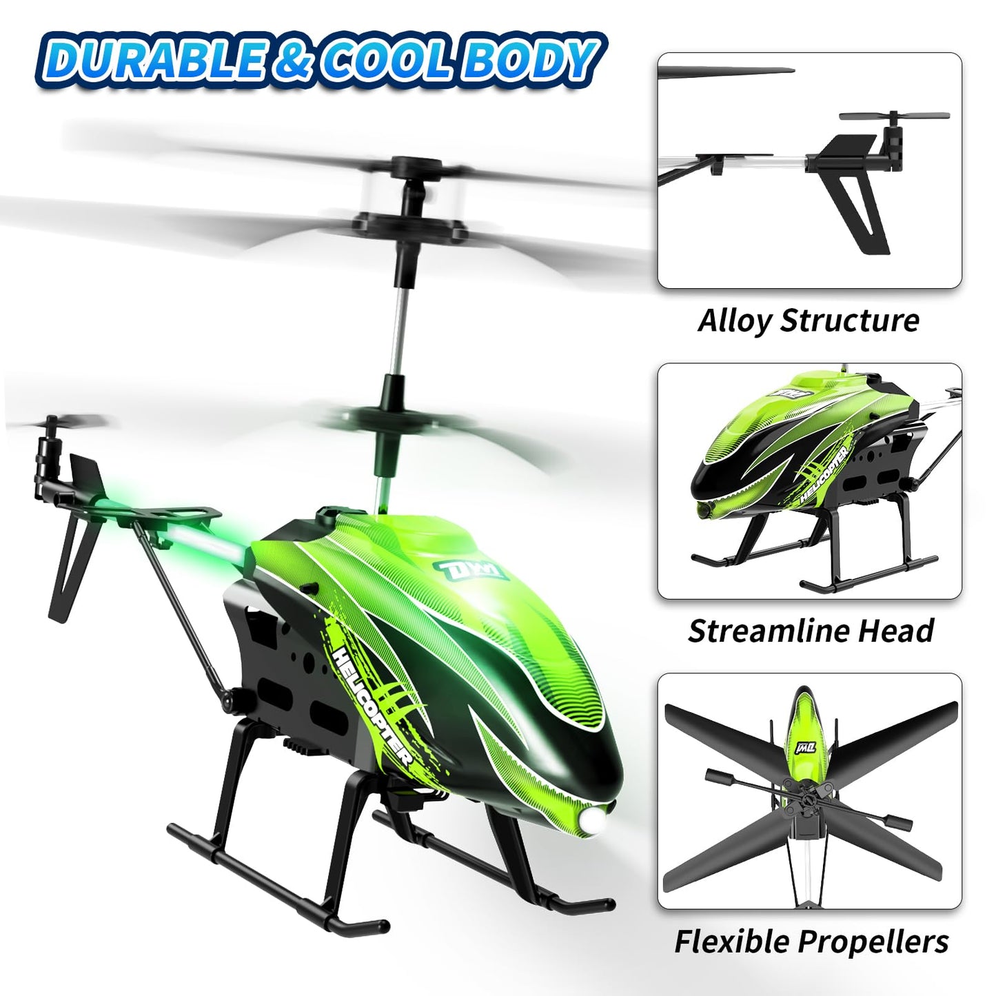 Dwi Dowellin RC Helicopter, Remote Control Helicopter Toy for Kids with 26 Mins Flight(2 Batteries), 8 Light Modes,Easy Control for Boys Girls Age 8-12(Green)