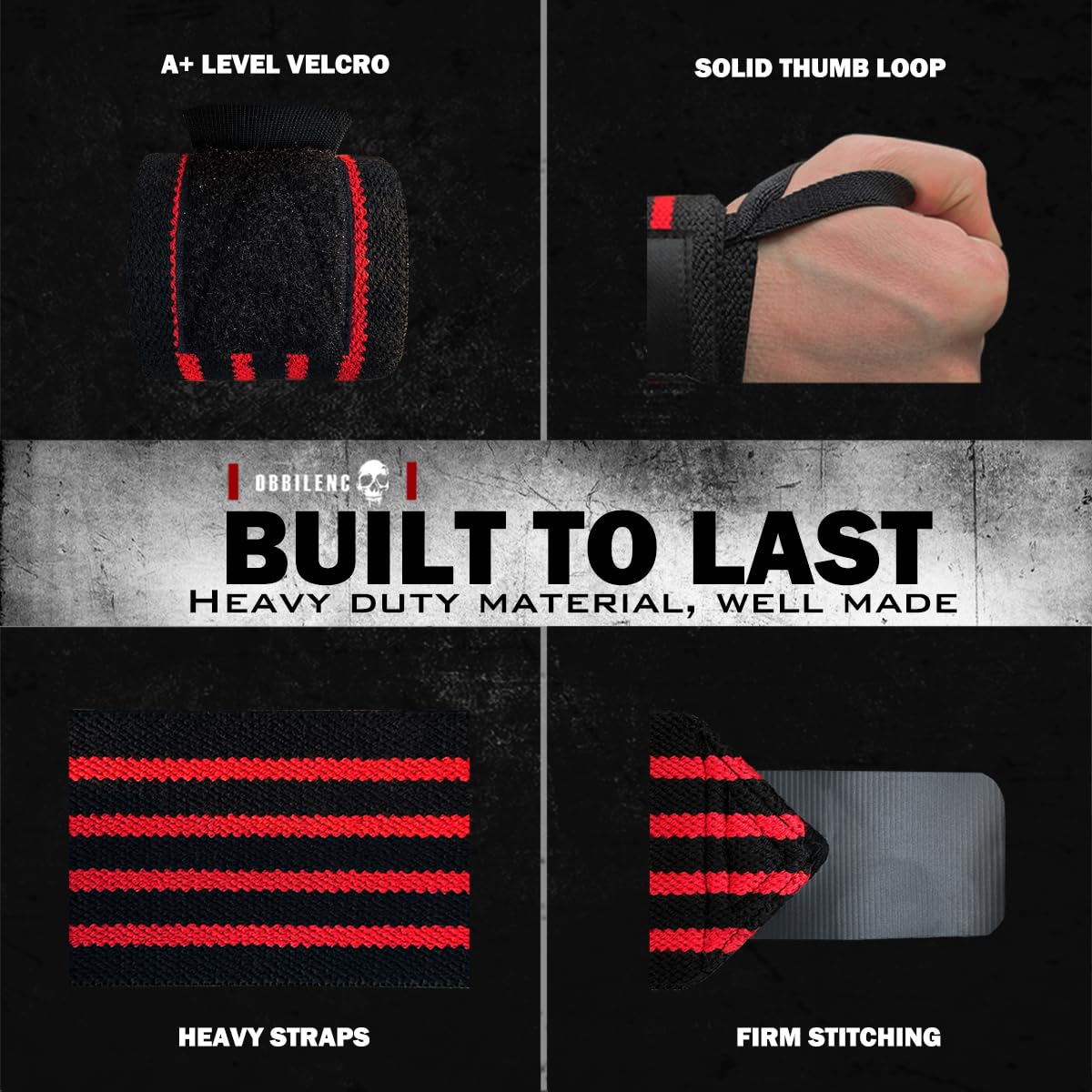 OBBILENC Gym Wrist Wraps, Weightlifting Wrist Straps for Men and Women, Heavy Duty Elastic Cotton Wrist Support Straps for Weight Lifting, Strength Training, Gymnastics and Bodybuilding, Glory Red