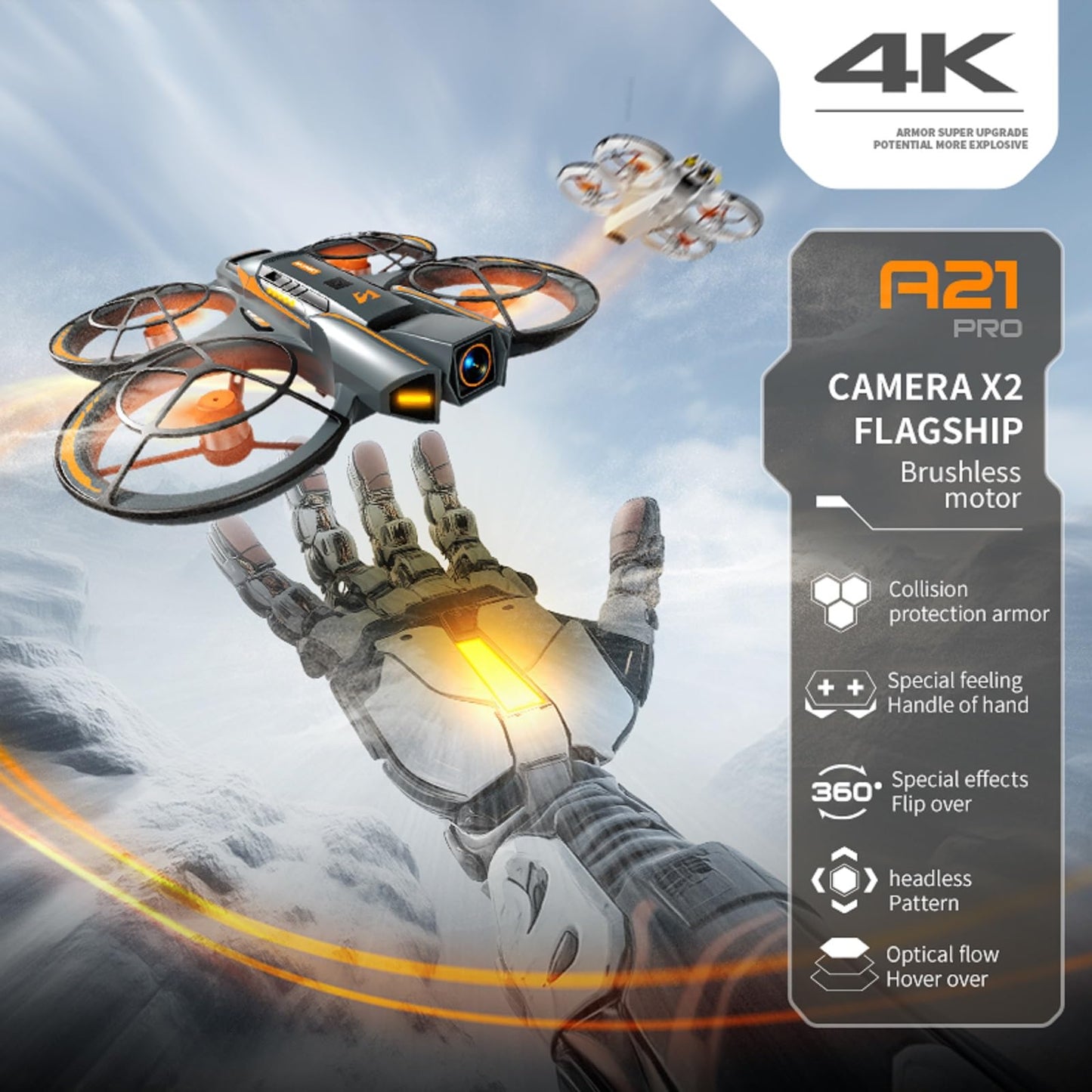 A21 PRO Drone, FPV Design, Unmanned Aerial Vehicle Airdrop, Brushless Motor, Optical Flow Localization, Active Obstacle Avoidance, 2 batteries. (White-2 batteries)