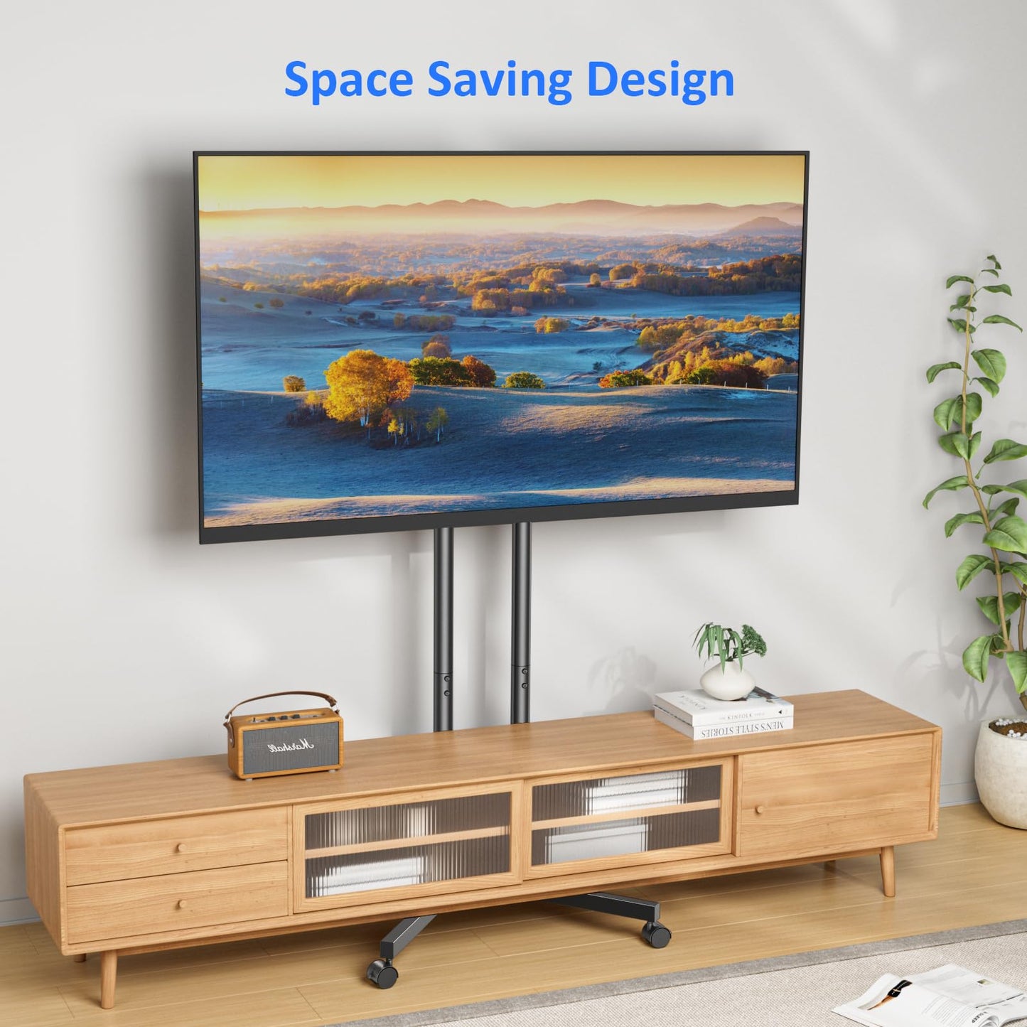 Afaloona Rolling TV Stand for 32 to 65 inch TVs up to 88 lbs, Mobile TV Cart with Lockable Wheels, Height Adjustable, Max VESA 400x400mm, Portable Mobile TV Stand for Bedroom, Office, Outdoor, Black